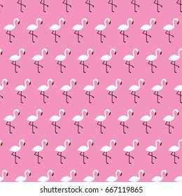 Hand drawn seamless vector pink flamingo pattern.  Hand illustrated flamingo summer theme background.