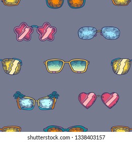 hand drawn seamless vector summer pattern with Sunglasses for girls, boys, clothes. Creative background with Doodle wallpaper for textile and fabric. Fashion style
