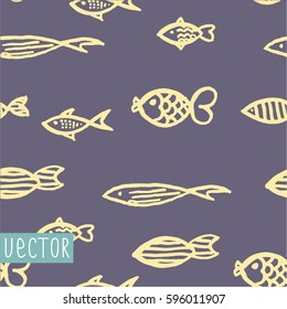 Hand drawn seamless vector  watercolor fish pattern. Background for textile, ceramics, fabric, print, cards, wrapping