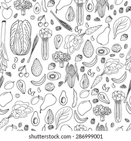 Hand drawn seamless vegan food pattern