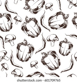 Hand drawn seamless vegetable pattern.Vector illustration for package design.