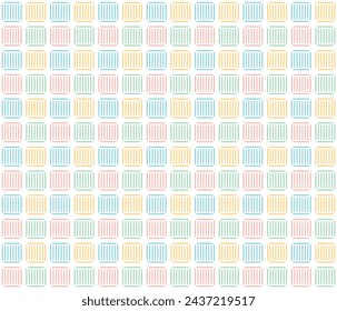 Hand drawn seamless vertical line in block, Gingham pattern style, Yellow Orange Green And Blue