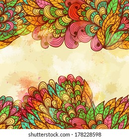 Hand drawn seamless vintage invitation card design with fantasy flowers. Eps10