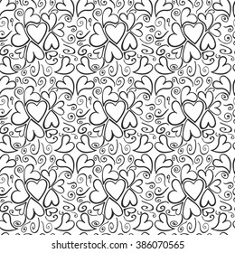 Hand drawn seamless vintage pattern. Vector background, retro style. Hearts.