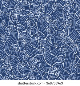 Hand drawn seamless wave blue background. Seamless pattern can be used for wallpaper, pattern fills, web page background,surface textures.