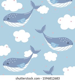 Hand drawn seamless whale pattern. hand drawn whale.