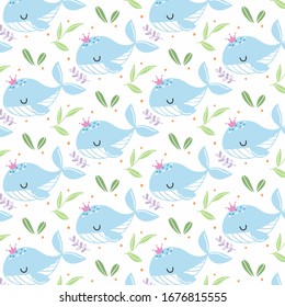 Hand drawn seamless whale pattern. hand drawn whale.