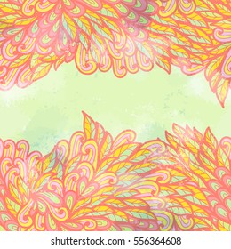 Hand drawn seamless yellow and pink invitation card design with flowers and leaves