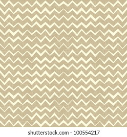 Hand Drawn Seamless Zigzag Pattern On Linen Canvas Background. Vintage Rustic Burlap Chevron. Eps 10