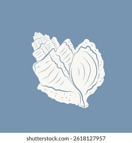 Hand drawn seashell in groovy naive style. Summer boho vintage icon, coastal design. Vintage trendy template for prints, posters, cards, tshirt