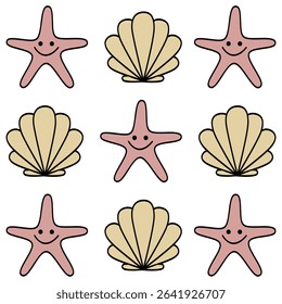 hand drawn seashells. Sea elements. Vector. for stickers, baby shower, greeting cards and invitation.