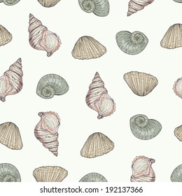 hand drawn seashells seamless pattern vintage illustration style