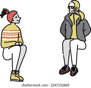 Hand drawn seated figure set Autumn Winter