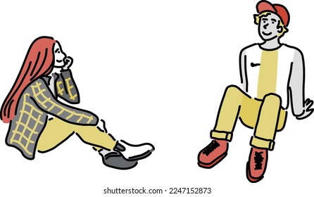 Hand drawn seated figure set Autumn Winter