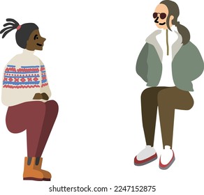 Hand drawn seated figure set Autumn Winter