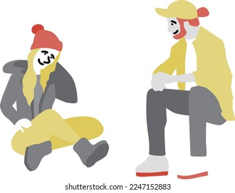 Hand drawn seated figure set Autumn Winter