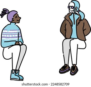 Hand drawn seated figure set Autumn Winter