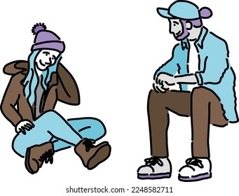 Hand drawn seated figure set Autumn Winter