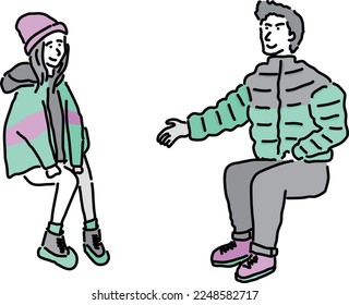 Hand drawn seated figure set Autumn Winter