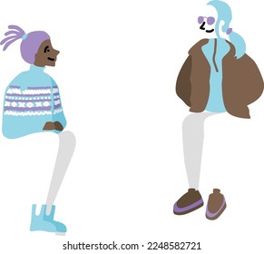 Hand drawn seated figure set Autumn Winter