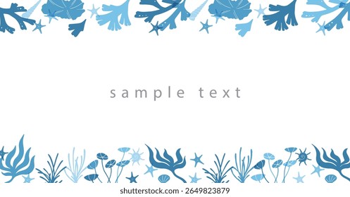 hand drawn seaweeds and sea life banner