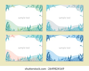 hand drawn seaweeds and sea life frame set