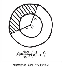 Hand drawn sector of annulus Area. Sketch for education, icon. Decoration element. Vector illustration