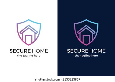 Hand drawn security home logo template with gradient color style