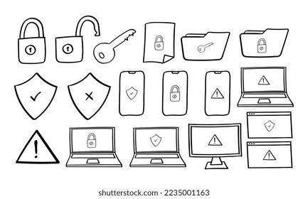 Hand drawn security and protection icon in doodle style