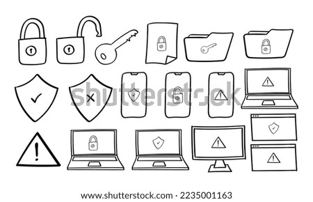 Hand drawn security and protection icon in doodle style