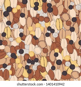 Hand drawn  seeds.  Vector  seamless pattern
