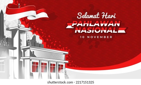 Hand Drawn Selamat Hari Pahlawan Nasional (Translation: Happy Indonesian National Heroes Day) Banner