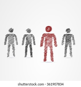 Hand drawn selected man in group