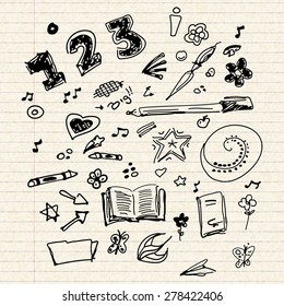 Hand drawn selection of old school doodle illustrations 
