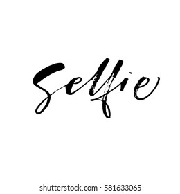Hand drawn selfie postcard. Ink illustration. Modern brush calligraphy. Isolated on white background.