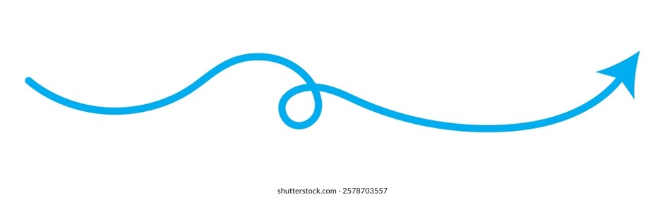 Hand drawn semibold line arrows set. Vector curvy, wavy and straight arrows. Blue wavy curved Long arrow icon. long line arrow vector. flat style Arrow symbol. arrow on a white background. 