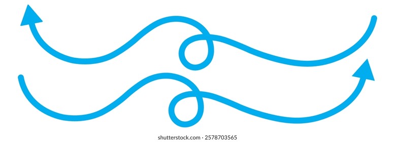 Hand drawn semibold line arrows set. Vector curvy, wavy and straight arrows. Blue wavy curved Long arrow icon. long line arrow vector. flat style Arrow symbol. arrow on a white background. 