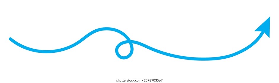 Hand drawn semibold line arrows set. Vector curvy, wavy and straight arrows. Blue wavy curved Long arrow icon. long line arrow vector. flat style Arrow symbol. arrow on a white background. 