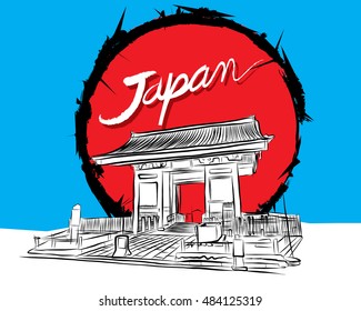 Hand drawn of Sensoji-ji Temple - Asakusa district, Japan