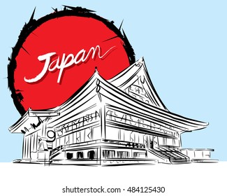 Hand drawn of Sensoji-ji Temple - Asakusa district, Japan