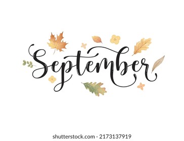 Hand drawn September month lettering typography for cover, poster, banner, flyer, social media template vector illustration