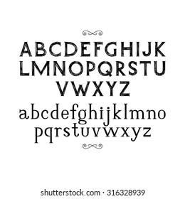 Hand Drawn Serif Font.Vector.