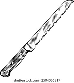 Hand drawn Serrated Bread Knife Sketch Illustration