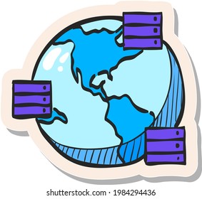 Icono de servidor dibujado a mano en ilustración vectorial de estilo de pegatina