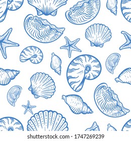 Hand drawn seshells seamless  Pattern