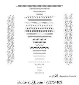 Hand drawn set of 27 ornate elements design. Vector illustration
