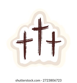 Conjunto desenhado à mão de 3 cruzes de cinzas para o conjunto de ícone de páscoa semana santa. Ash quarta-feira religioso cristão motivo. Ilustração isolada de vetor em preto e branco. Efeito escovado