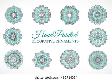 Hand drawn set abstract background ornament illustration concept. Vector decorative retro banner of card or invitation design. Vintage traditional, Islam, arabic, indian, ottoman motifs, elements. 
