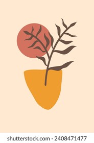 Hand drawn set abstract boho poster with tropical leaf, shape isolated on beige background. Vector flat illustration. Design for pattern, logo, posters, invitation, greeting card. bohemian vector 