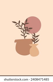 Cartel abstracto de boho dibujado a mano con hoja tropical, forma aislada en un fondo beige. Ilustración plana vectorial. Diseño para patrón, logotipo, afiches, invitación, tarjeta de saludo. vector bohemio 